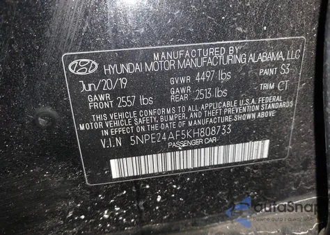 2019 Hyundai Sonata Se from USA, damaged, VIN 5NPE24AF5KH808733